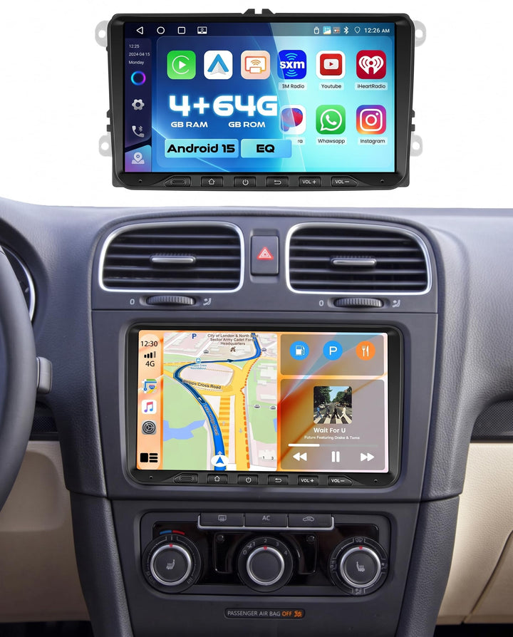 Hikity DAB/DAB+ [4+64GB] Android 15 Autoradio für VW Golf 5 6 Passat Polo Tiguan Touran Caddy Skoda