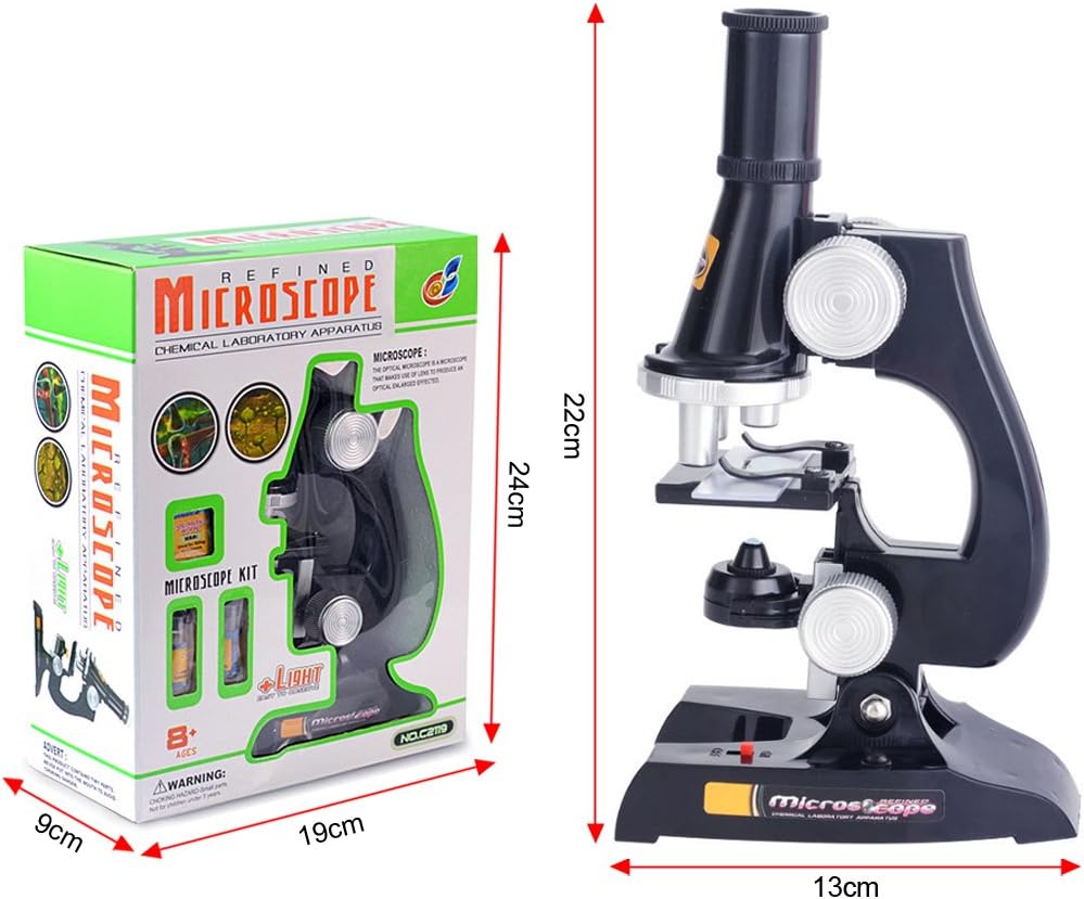 ALEENFOON Kinder Mikroskop, 100x 200x 450x Vergrösserung Wissenschaft Kinder Mikroskop Set mit LED B