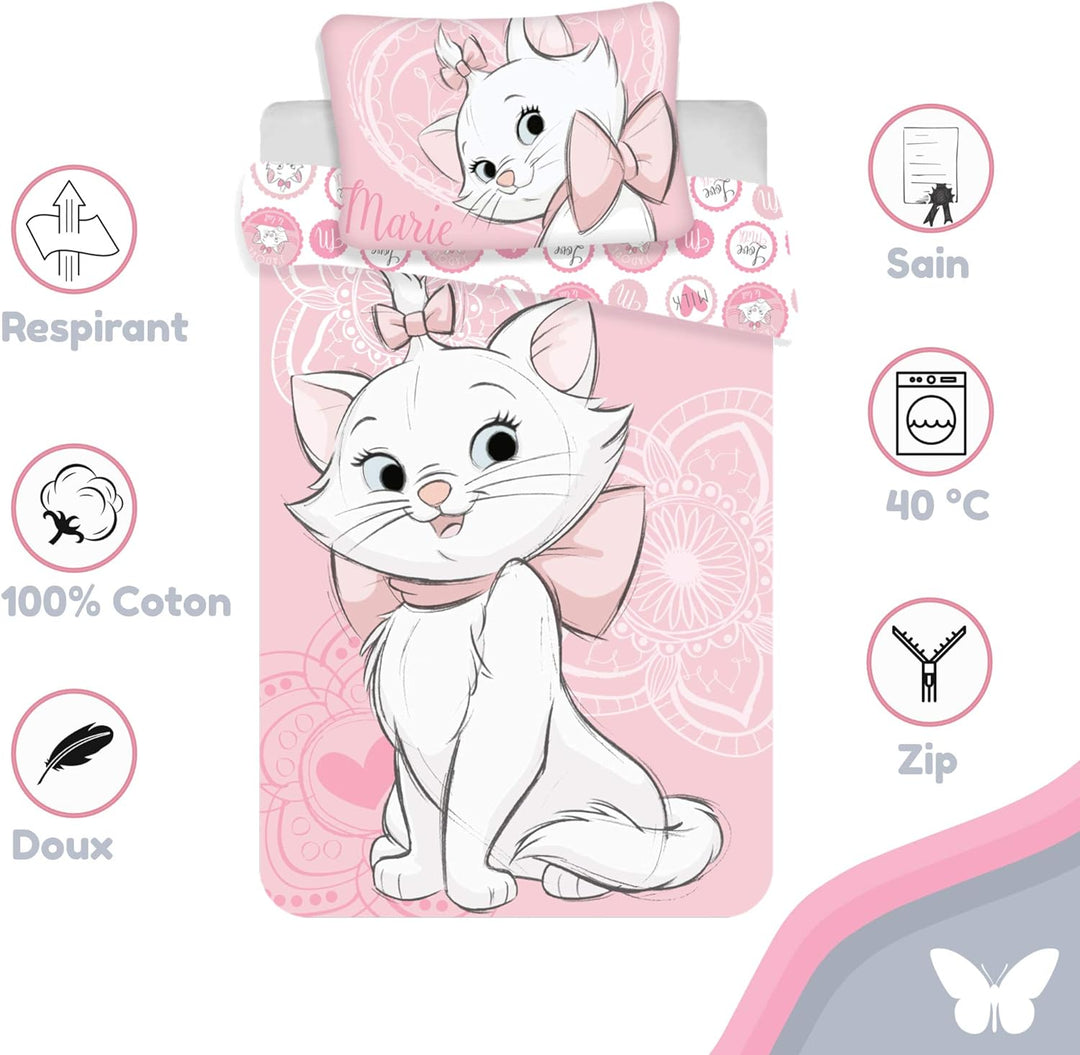 Disney KinderBettwäsche Set Marie Aristocats Hell Rosa 140x200 cm