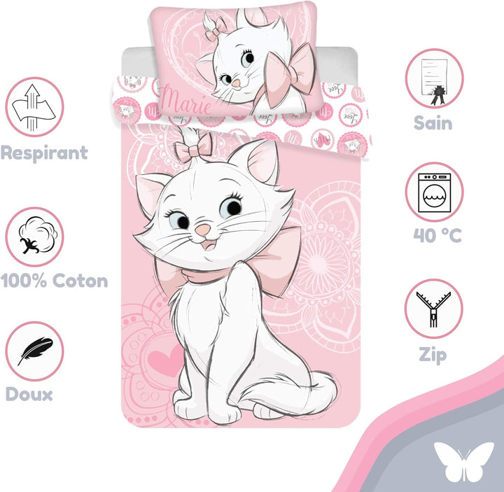 Disney KinderBettwäsche Set Marie Aristocats Hell Rosa 140x200 cm
