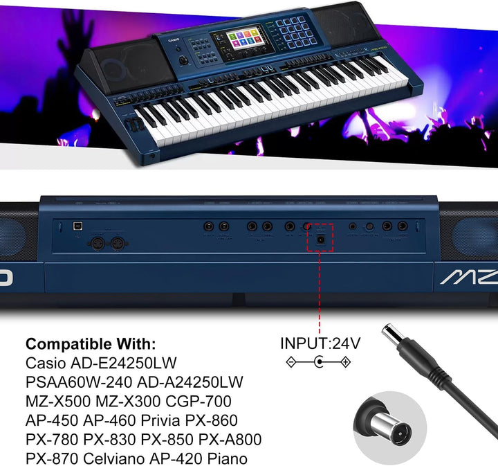 KFD Netzteil 24V Ladegerät Ladekabel für Casio AD-E24250LW AD-A24250LW PSAA60W-240 Privia Keyboard P