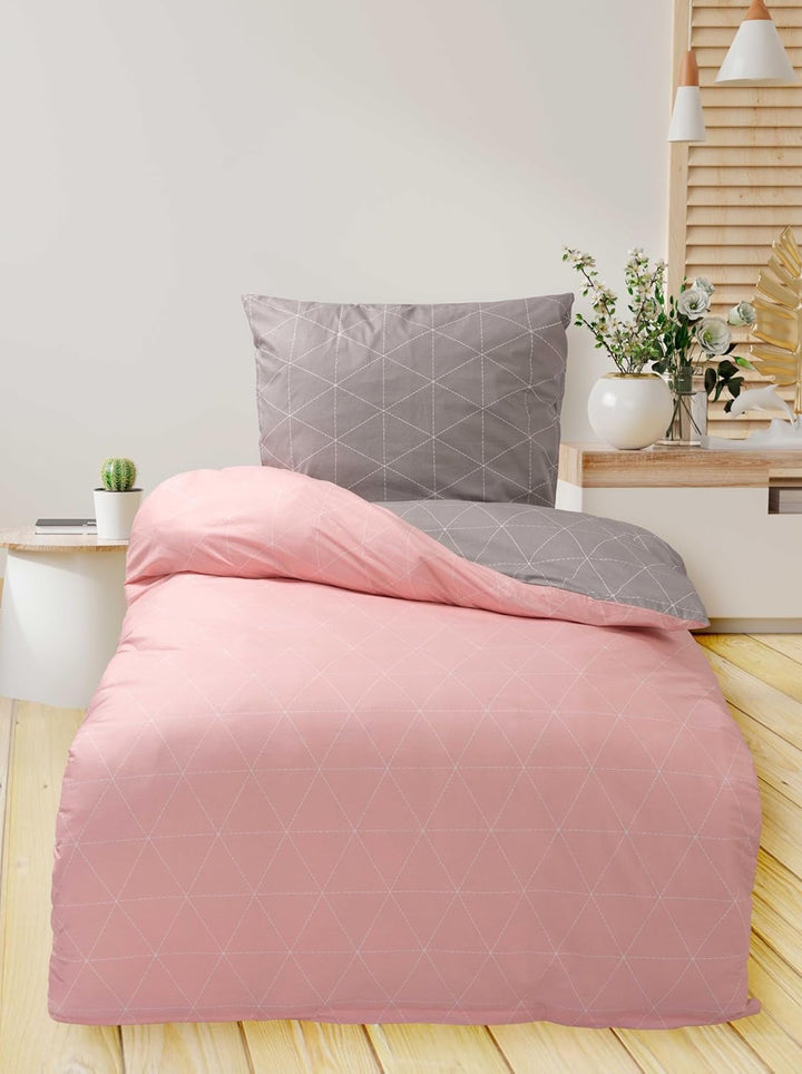 Renforce Bettwäsche 155x220 cm Baumwolle 4tlg Raute Rosa Grau Wendebettwäsche Garnitur Set 155 x 220