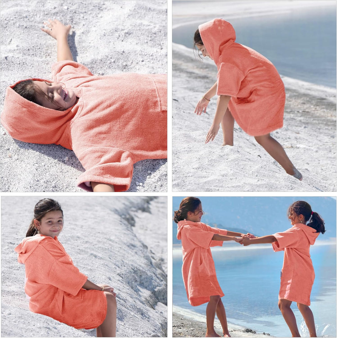 Frottee Badeponcho Kinder Jungen - Mädchen Surf Poncho 100% Baumwolle Strandponcho Handtuch mit Kapu