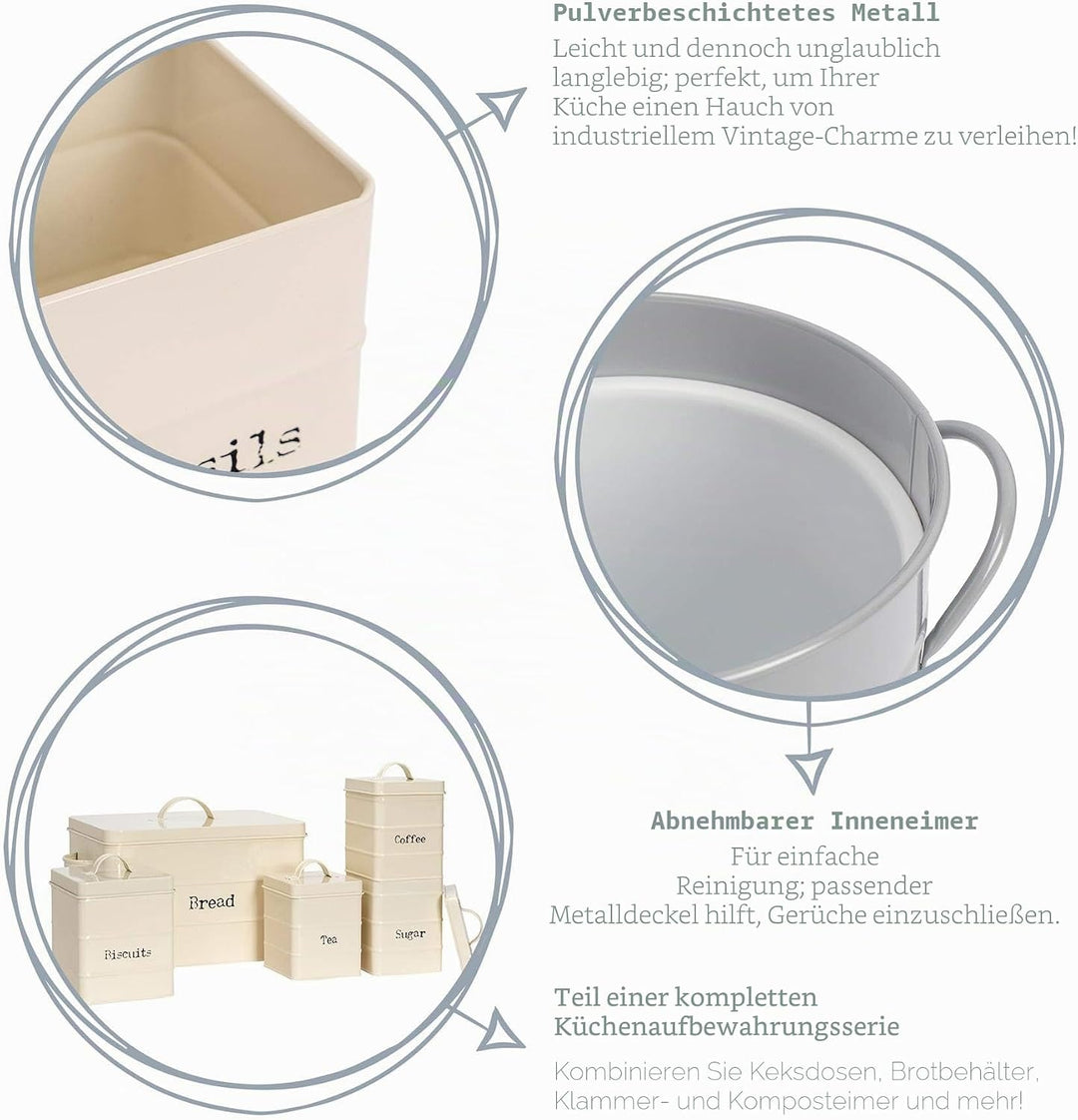 Harbour Housewares Vintage Metal Küchenkompostbehälter - Schwarz, Schwarz