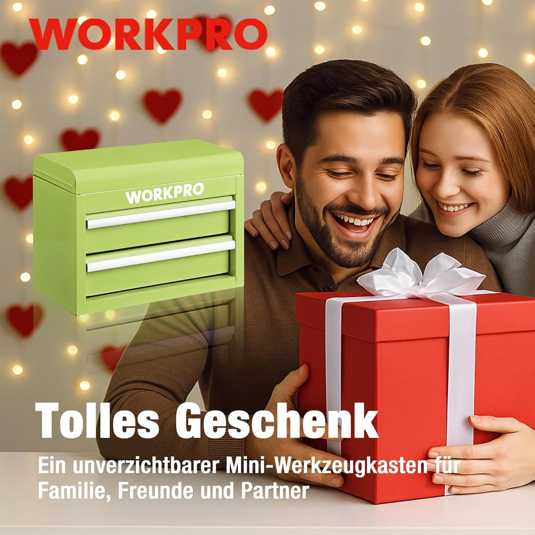 WORKPRO Metall Schubladenbox mit 2 Schubladen & Oberer Stauraum Avocadogrün, 27,5x15x20,8cm Tisch Or