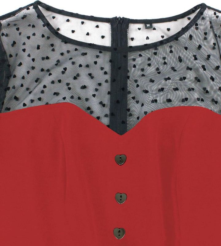 AXOE Dame Retro A-Line Kleid mit Herz-Details Atmungsaktiver mixstoff Knitterfrei und Dehnbar Sommer