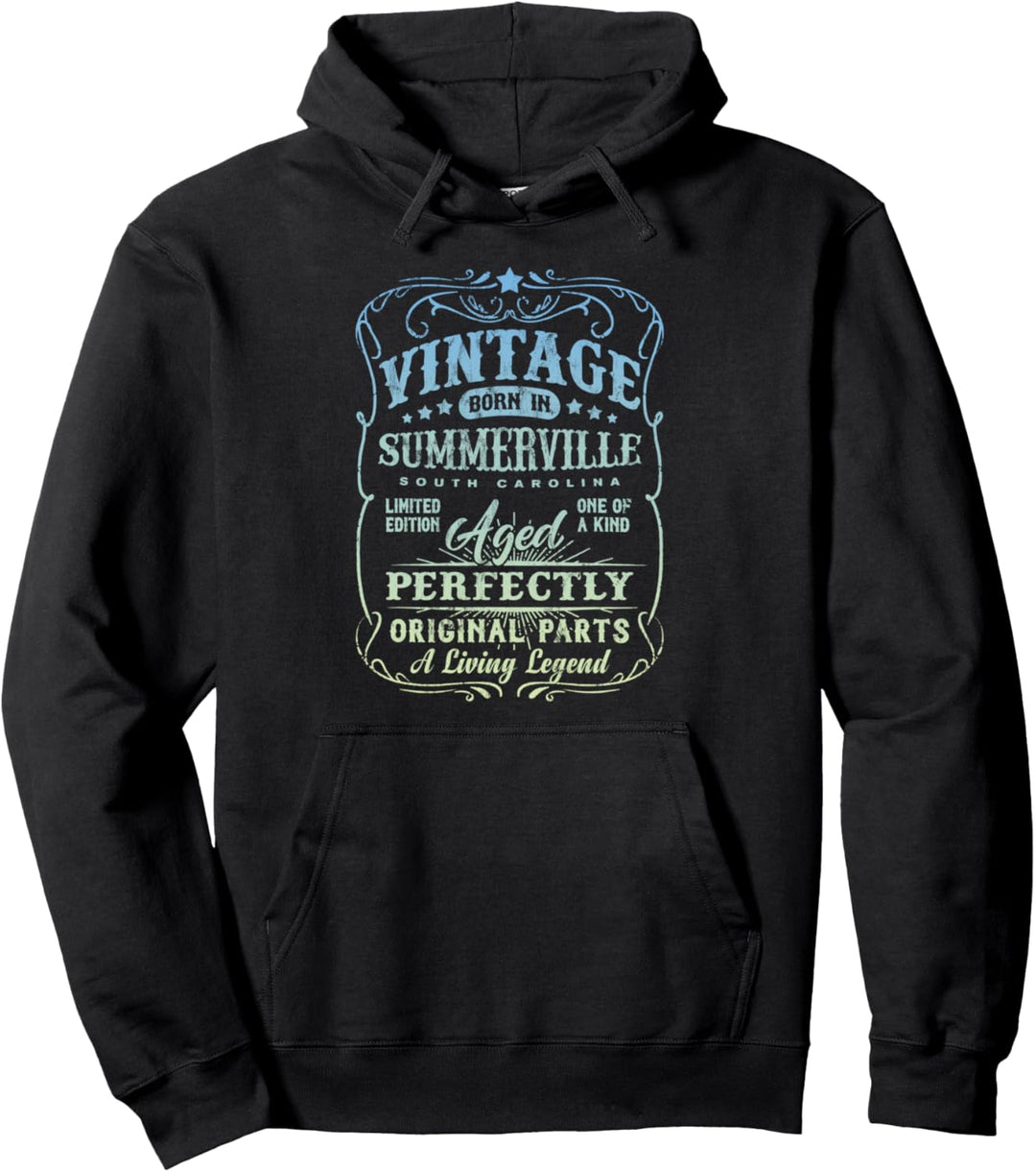 Vintage Born In Summerville South Carolina Classic Birthday Pullover Hoodie