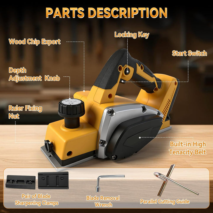 Akku-Handhobel für DEWALT 18V 20V Akkus, 15000 U/min bürstenloser elektrischer Holzhobel mit 82 mm S