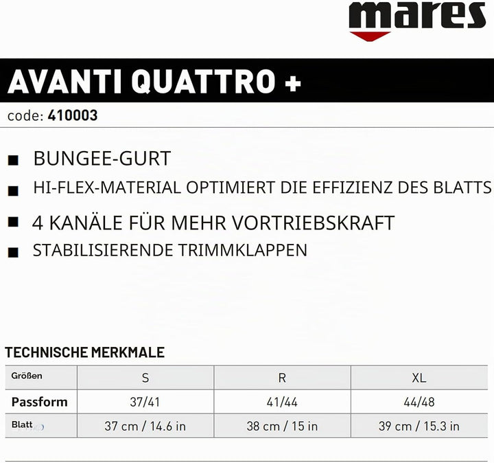 Mares Avanti Quattro + Flossen R Blue, R Blue