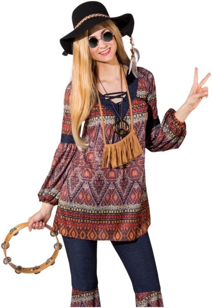 Damen Hippie Kostüm Gr. 34/36 Tunika Schlaghose Coachella Style 70er Jahre 34-36, 34-36