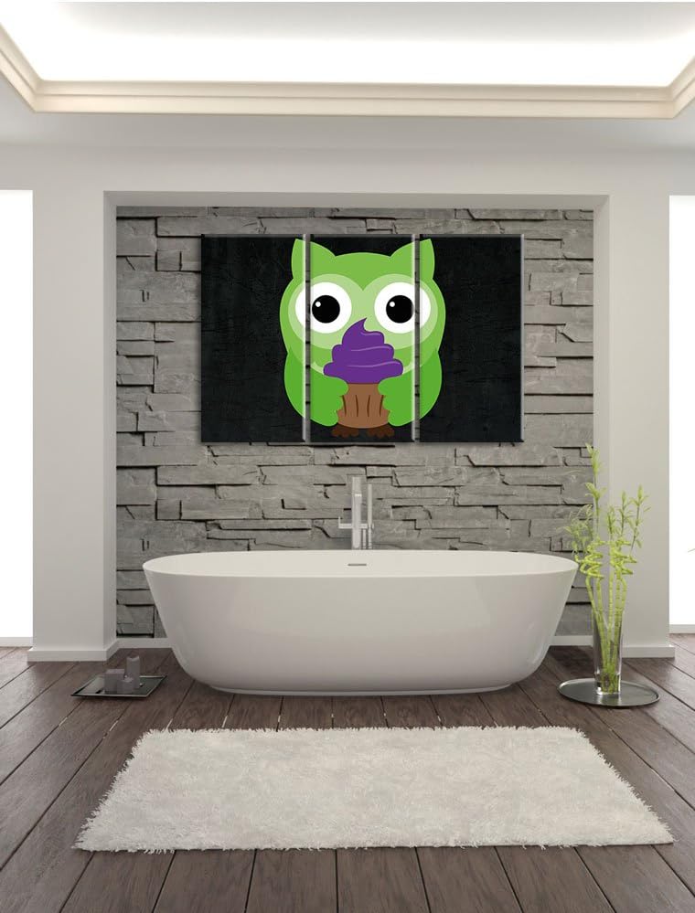 Pixxprint Eule mit Cupcake als Leinwandbild/Grösse: 3 Teilig (120x80) cm/Wandbild/Kunstdruck/fertig