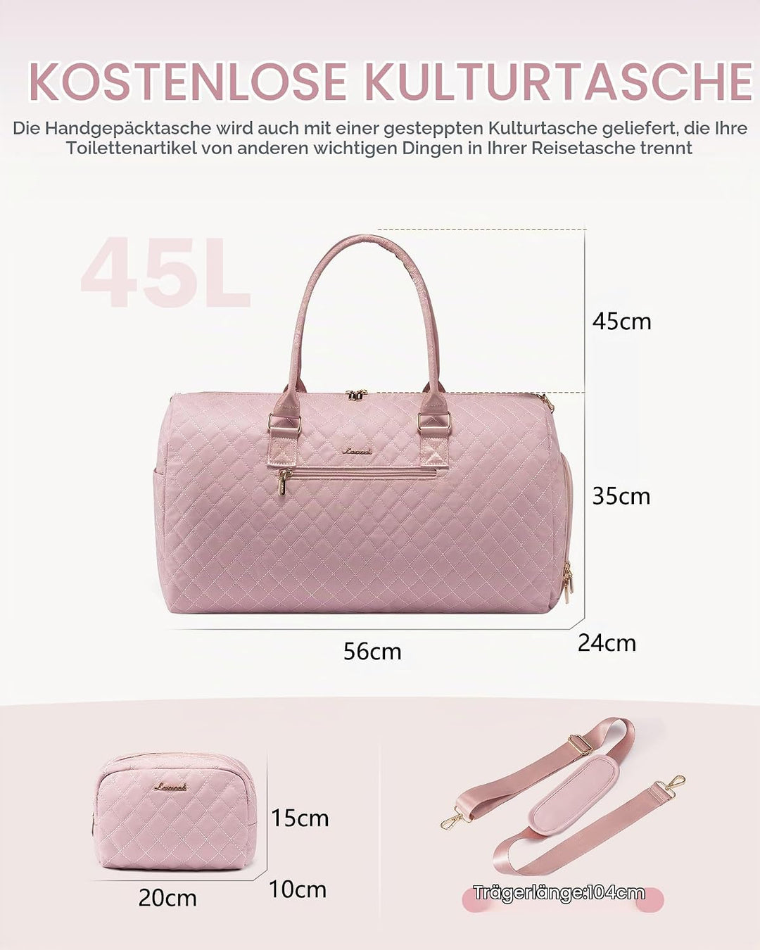 LOVEVOOK Reisetasche Sporttasche Damen, 45L Gross Weekender Travel Bag Kliniktasche Geburt mit Kultu