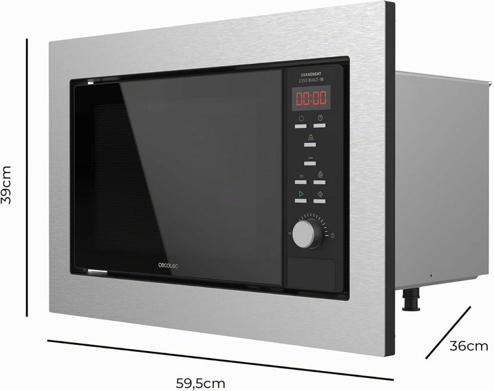 Cecotec Microondas encastrable Digital GrandHeat 2350 Built-In SteelBlack. 900W, Integrable, 23 Litr