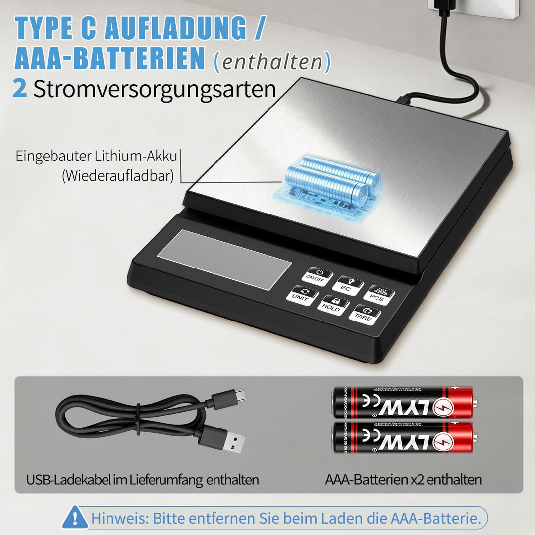 Hochpräzise Digitale Küchenwaage 2kg/1g, Bäckereiwaage mit Prozentfunktion, Edelstahl Wiegeplatte, 2