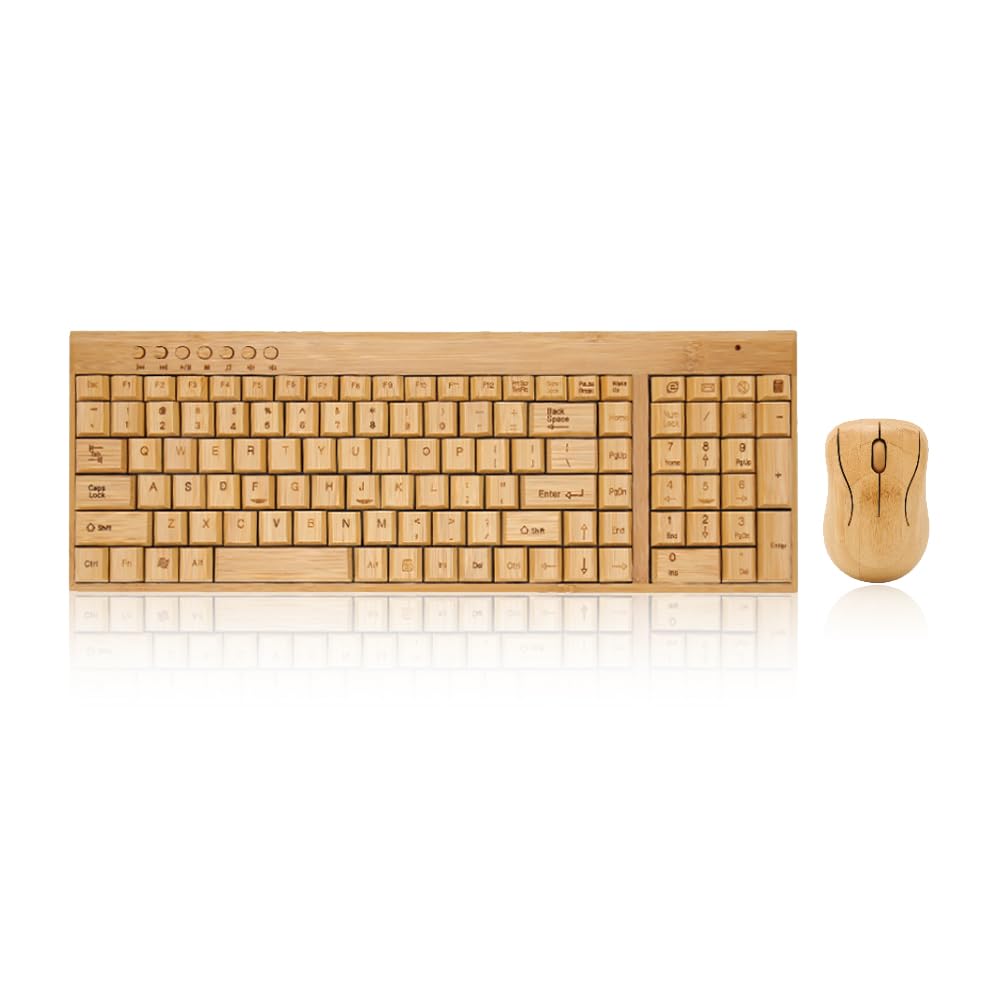 Kabellose Maus-Tastatur aus Bambus, Computer-Steuergeräte aus Holz mit 2,4-GHz-Wireless-Verbindung,