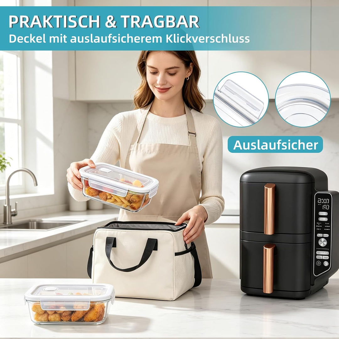 2 Stück Glas Auflaufform Airfryer mit Deckel &amp; Topflappen, Hitzebeständig, Kratzfest &amp; Spülmaschinen