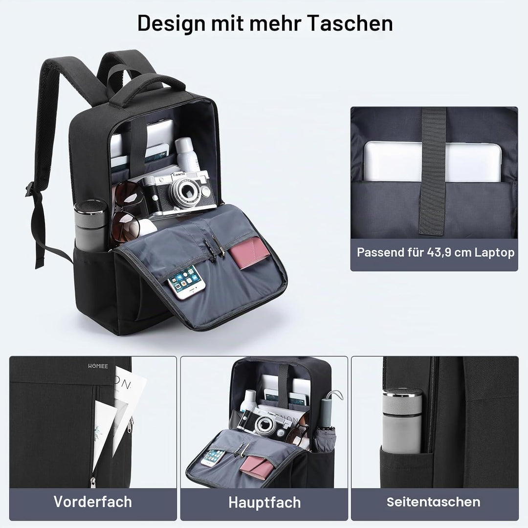 HOMIEE Laptop Rucksack Herren 17 zoll Laptoptasche Schwarz Tagesrucksack Arbeitsrucksack Business Ar