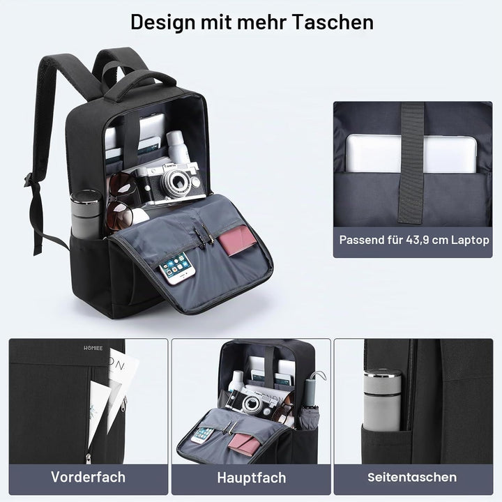HOMIEE Laptop Rucksack Herren 17 zoll Laptoptasche Schwarz Tagesrucksack Arbeitsrucksack Business Ar