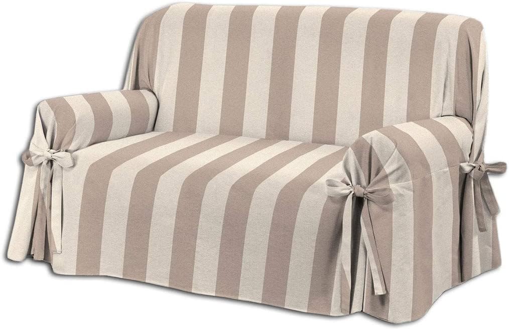 HomeLife - Sofabezug für 2-Sitzer, Baumwolle mit Bindebändern, 2-Sitzer-Sofaüberwurf mit Armlehnen,