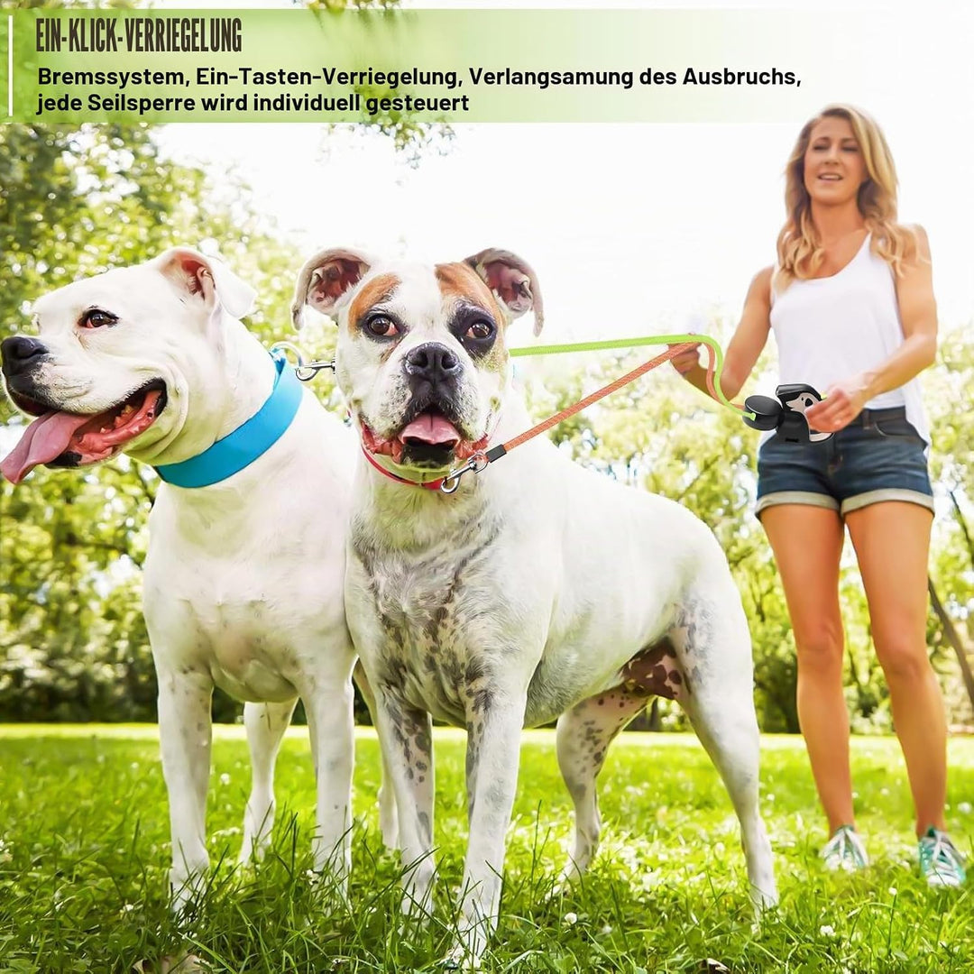 Doppelte Einziehbare Hundeleine mit LED Licht, Flexileine 3m Doppelleine für 2 Hunde Ausziehbare Hun