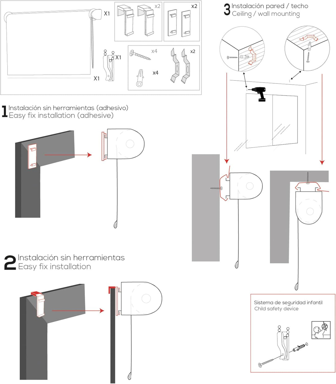 Blindecor Aure | Lichtdurchlässiges Rollos für Fenster und tür ohne bohren mit klämmträger - Beige,
