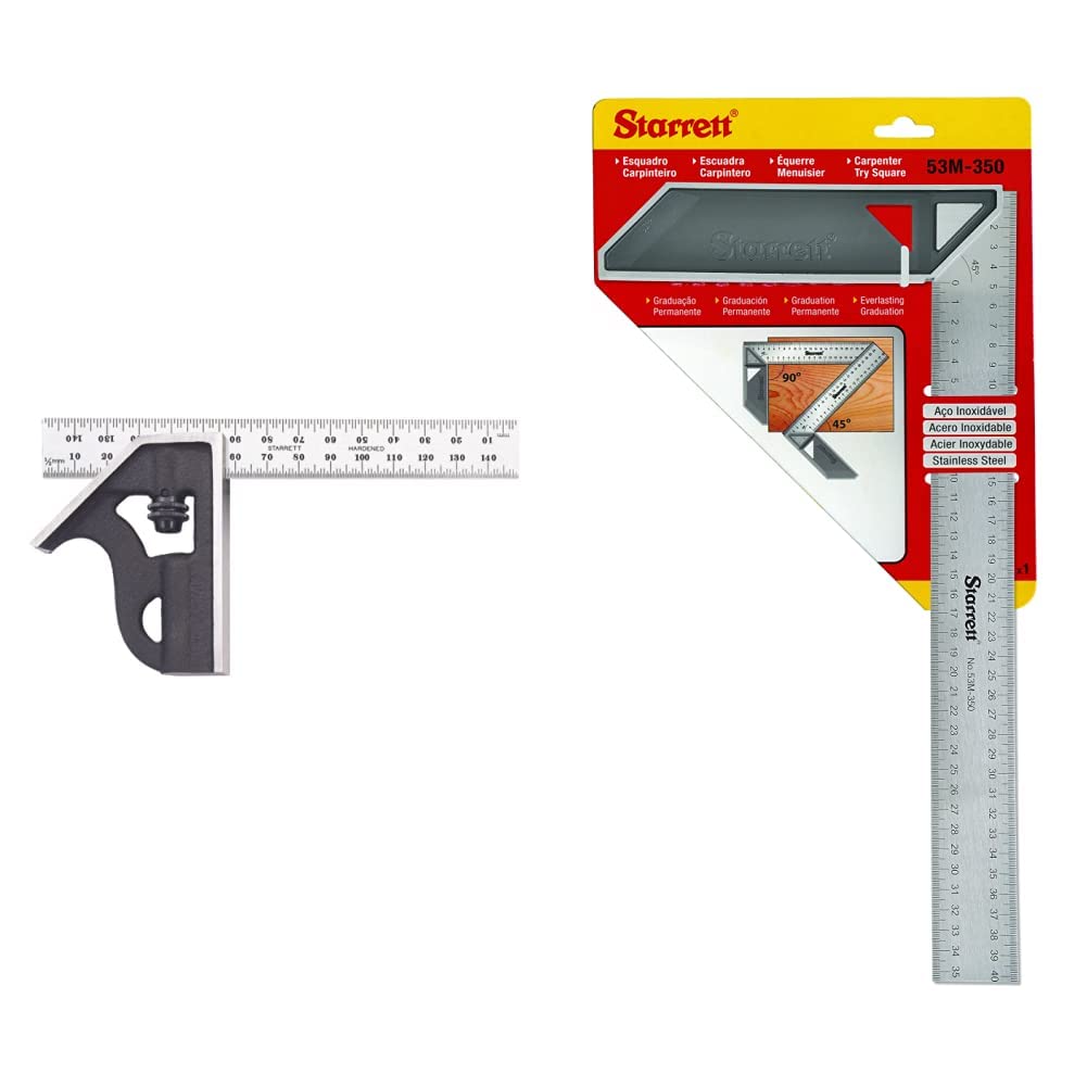 Starrett 10MH-150 Kombinationswinkel mit Winkelaufsatz, 150 mm, Metrisch & K53M-350-S Anschlagwinkel