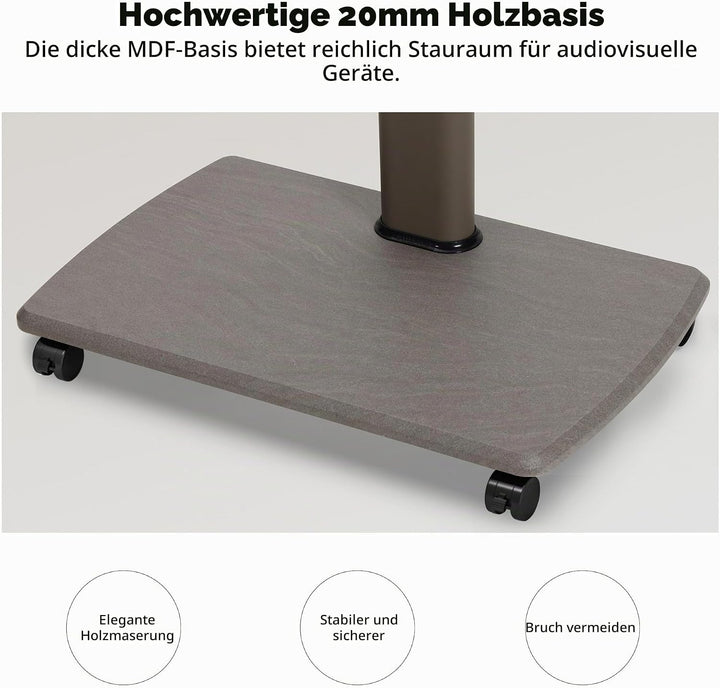 FITUEYES TV Bodenständer Rollbar mit Holzablage TV Standfuss TV Ständer Fernsehstand mit Rollen höhe
