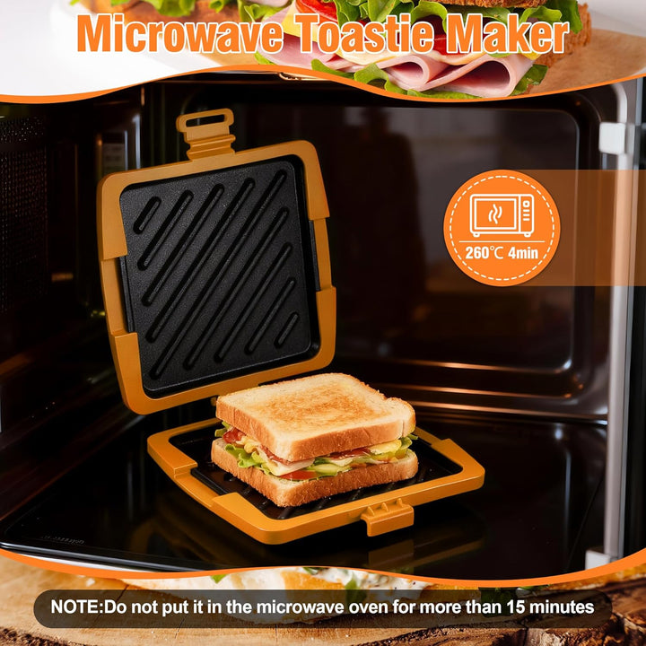 Sandwichmaker Mikrowellen, Sandwichtoaster 16 x 16 cm, Kontaktgrill Abnehmbare Platten und Silikonsc