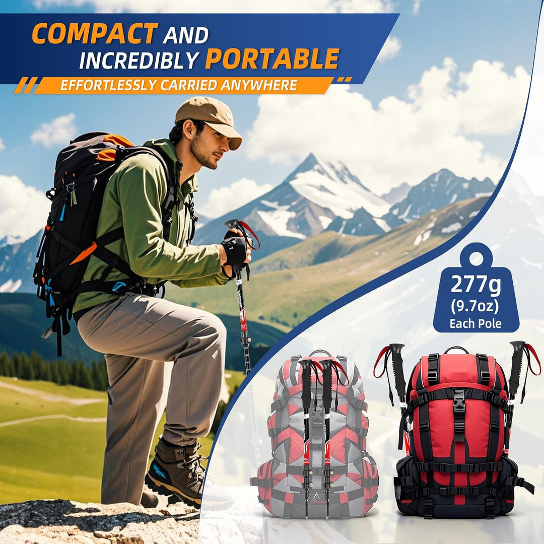Teleskop-Trekkingstöcke, leichte Aluminium-Wanderstöcke, 2er-Set | Croosseoutdoors 210D Oxford, wass