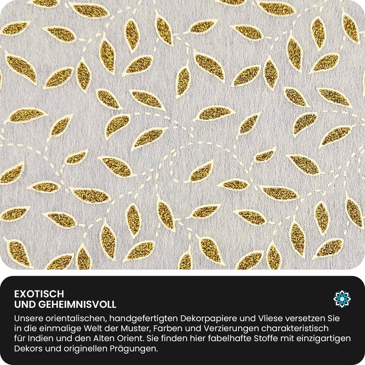 Netuno 50 Blatt dünnes Deko-Papier mit Muster 190 x 290 mm 40g Motivpapier Ecru mit Blättern in Ecru