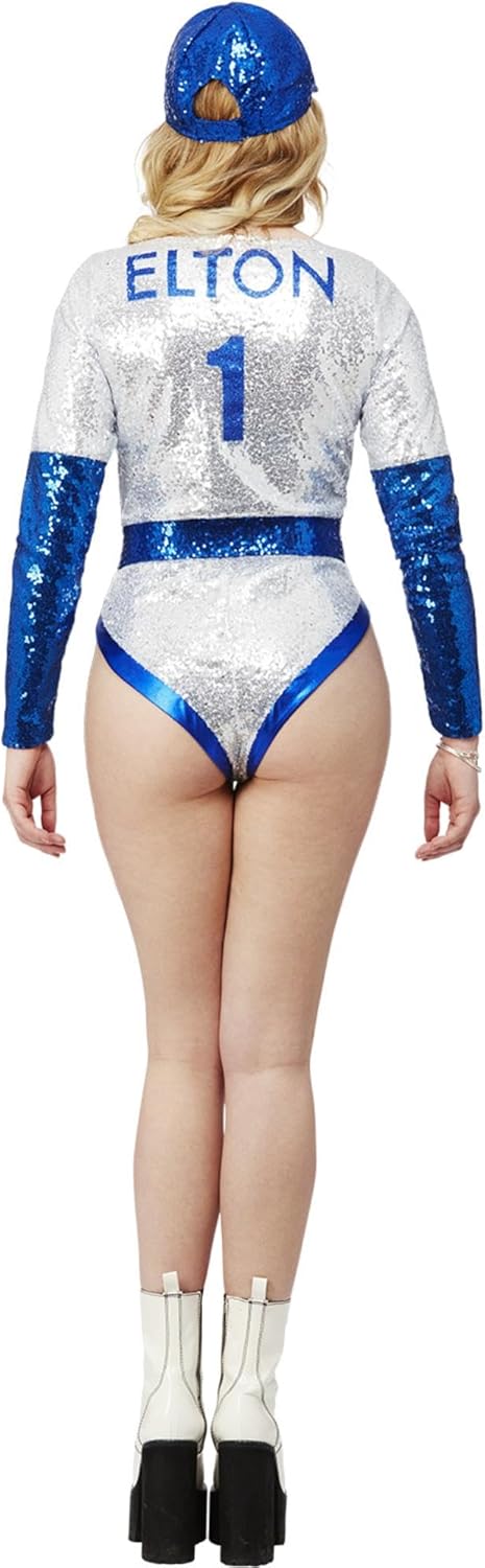 Smiffys Offiziell lizenziertes Elton John Deluxe Pailletten-Baseball-Kostüm für Damen X-Small (UK 4-