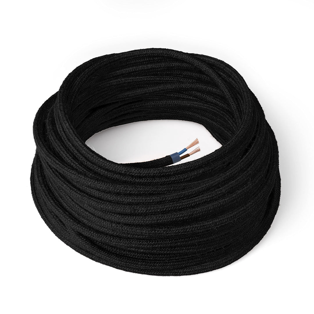 Amarcords - Textilkabel für Lampen SCHWARZ, rund, Jute, 5 Meter, mit 2 Leiter 2x0,75 - Stoffkabel mi