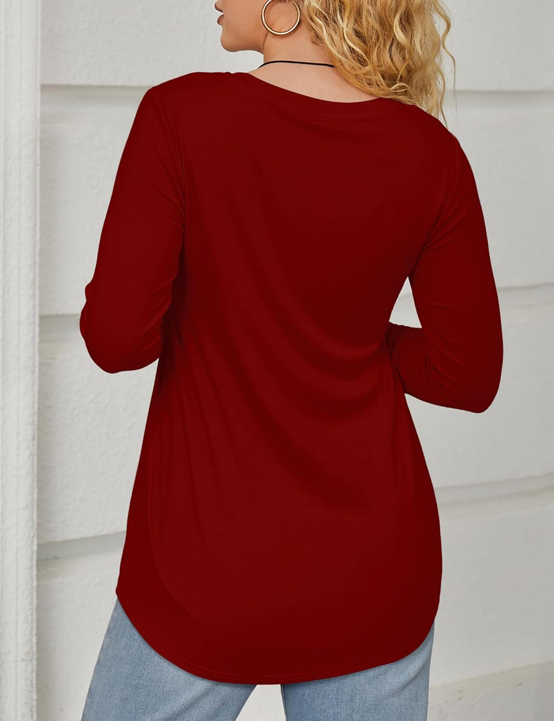 Beluring T-Shirt Damen Lässig Kurzarm/Langarm Oberteile Rundhals Longshirt L Weinrot, L Weinrot