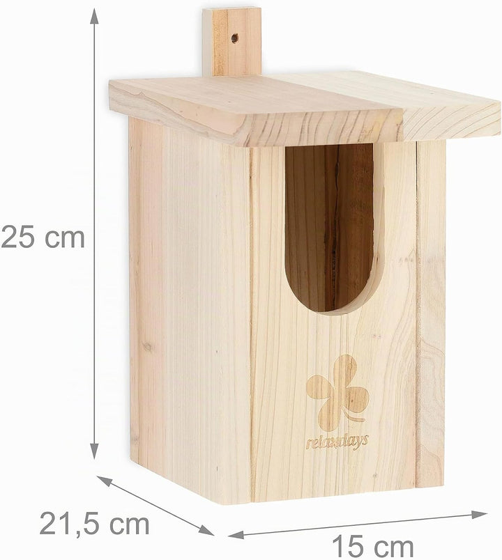 Relaxdays Nistkasten Halbhöhlenbrüter, naturbelassenes Holz, Einflugloch HxB 95x55 mm, Vogelhaus zum