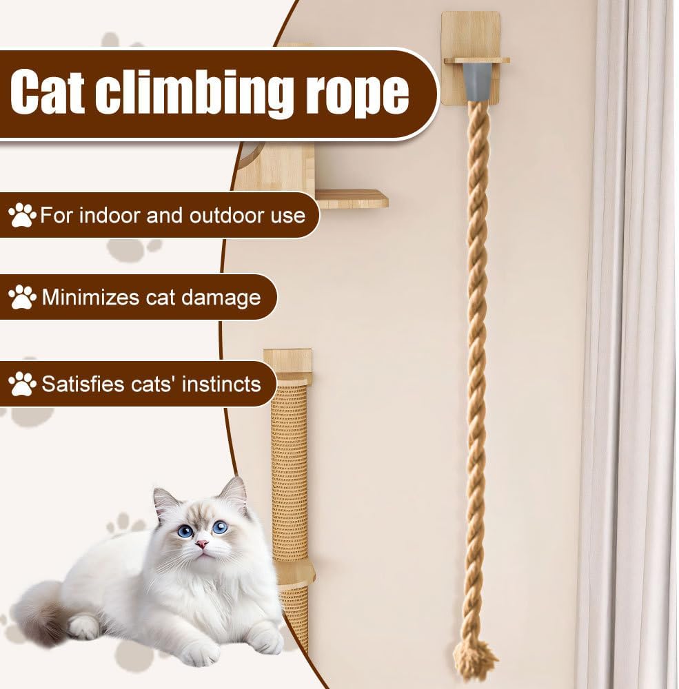 Katzenkletterseil, 1,3 m/1,5 m Wandmontiertes Sisalseil zum Klettern und Kratzen für Katzen an der W