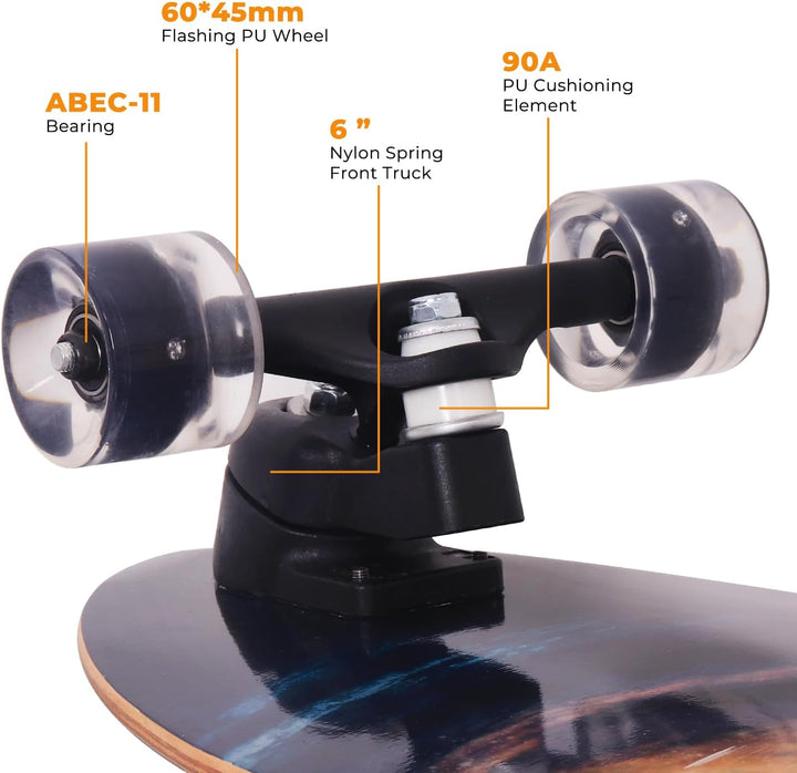 Nattork Complete Skateboards 29" x 8" Kids Skateboard Cruiser Skateboards for Beginners Double Kick