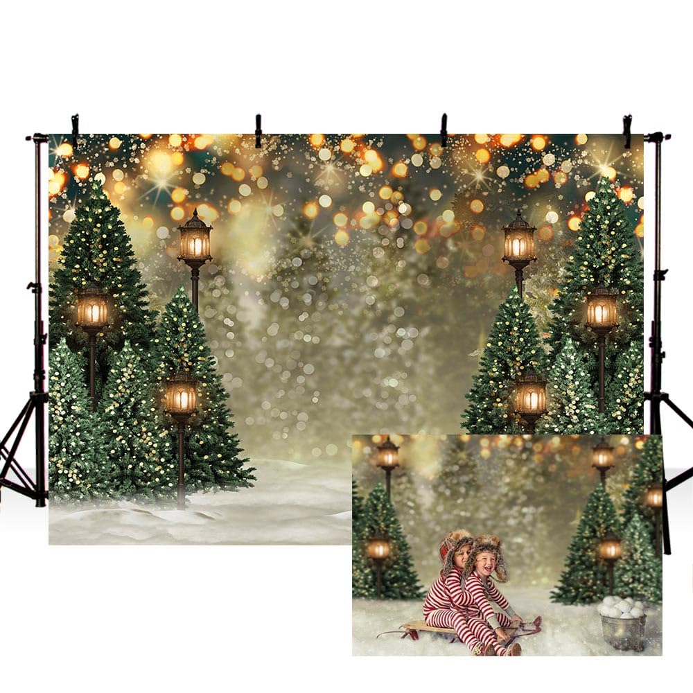 MEHOFOND 2,4 x 1,8 m Winter Weihnachtsbaum Schneeflocke Grün Neugeborene Fotografie Hintergrund Schn