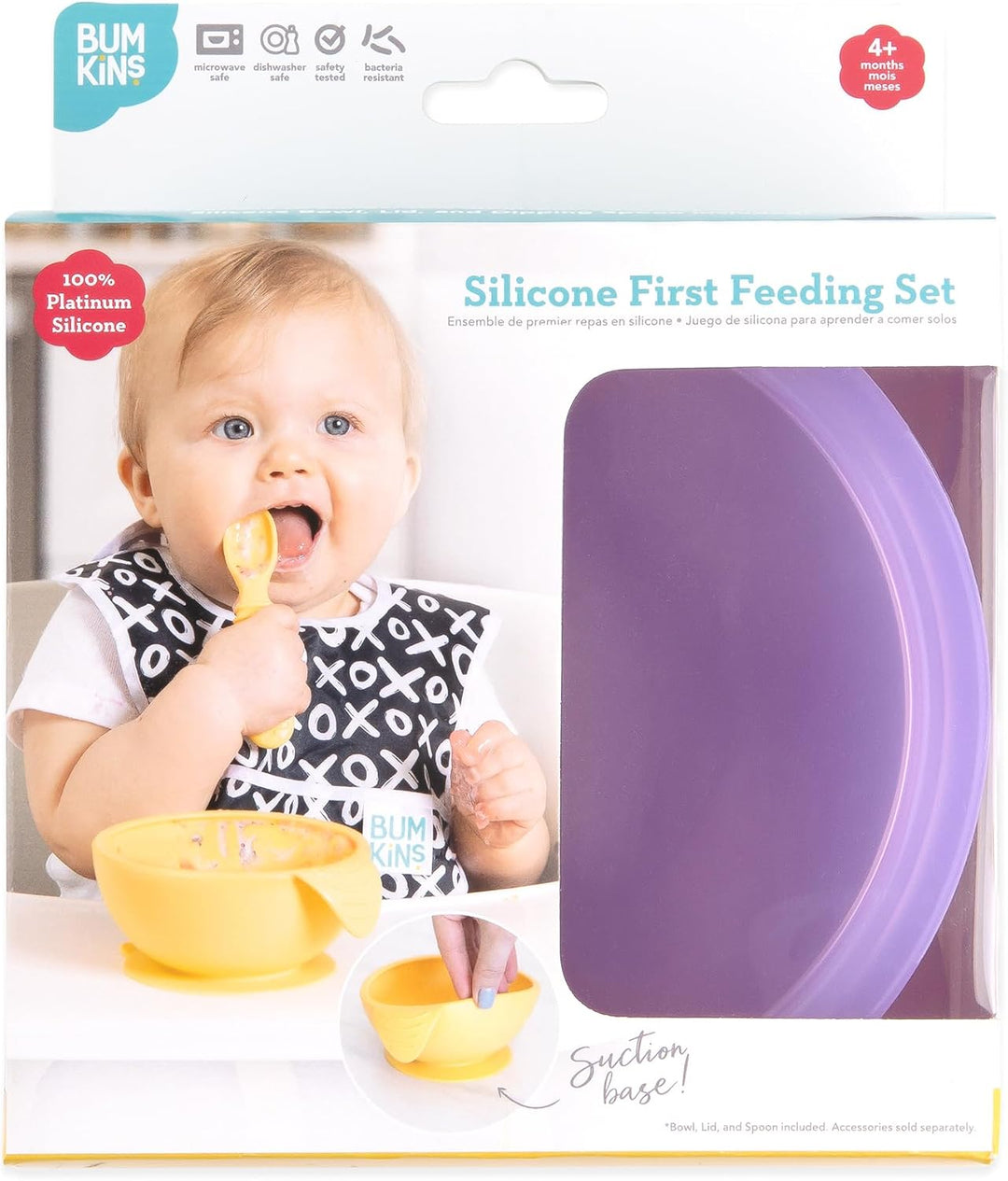 Bumkins - Erstes Baby Fütterungsset aus Silikon mit Saugnapf, Deckel und Löffel, Violet Jelly Jelly