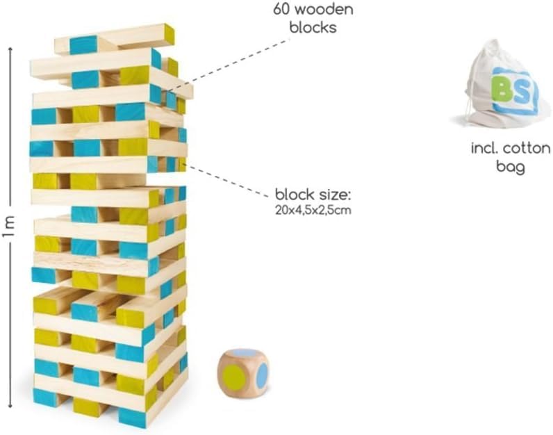 Grosser Turm mit Würfel - Kinder Geschicklichkeitsspiel - Mit Blöcke Tasche Würfel - Spielzeug für D