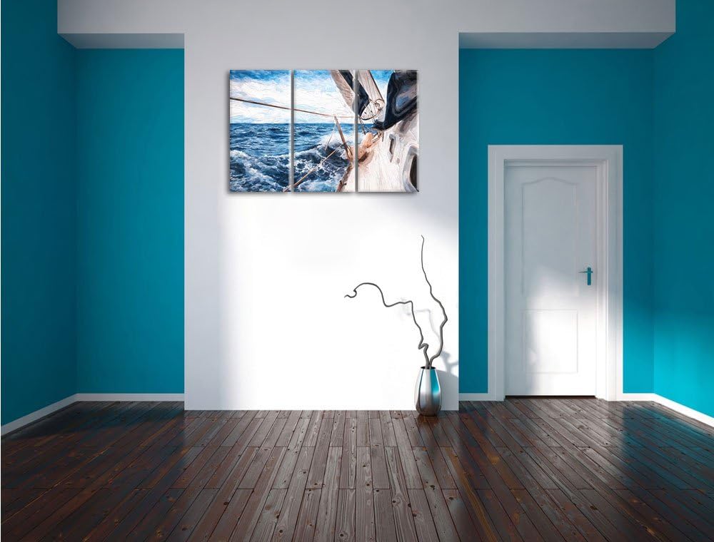 Pixxprint Die weissen Segel der Yacht Kunst als Leinwandbild/Grösse: 3 Teilig (120x80 cm) cm/Wandbil