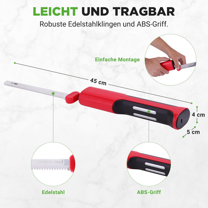 NutriChef Elektrisches Küchenmesser – Akku-Messer mit Edelstahlklingen, USB-C, Rot Für Truthahn, Fle