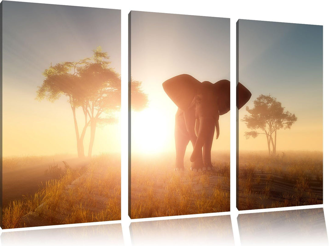 Pixxprint Elefant in der Wüste als Leinwandbild/Grösse: 3 Teilig (120x80) / Wandbild/Kunstdruck/fert