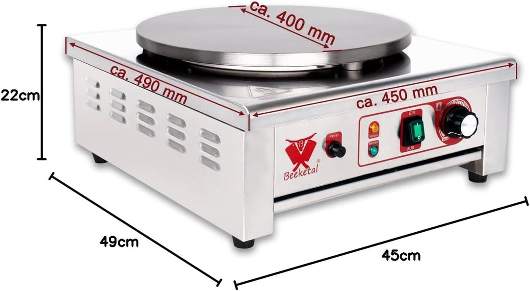 Beeketal 'BC40-1' Gastro Crepes Maker mit Ø 400 mm Gusseisen Crepesplatte, 50-300 °C stufenlos einst