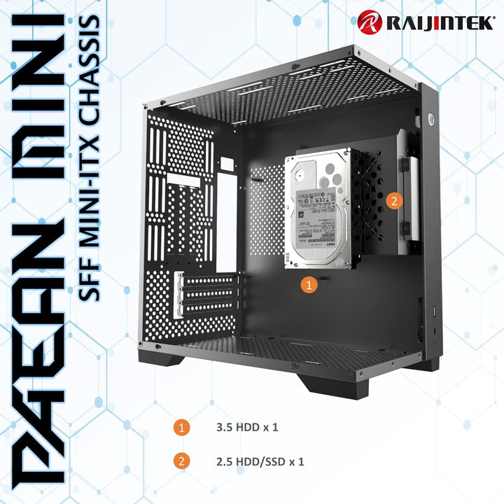 RAIJINTEK Paean Mini, Mini ITX PC-Gehäuse, mit 4 mm Seitenwand aus gehärtetem Glas und Aluminium an