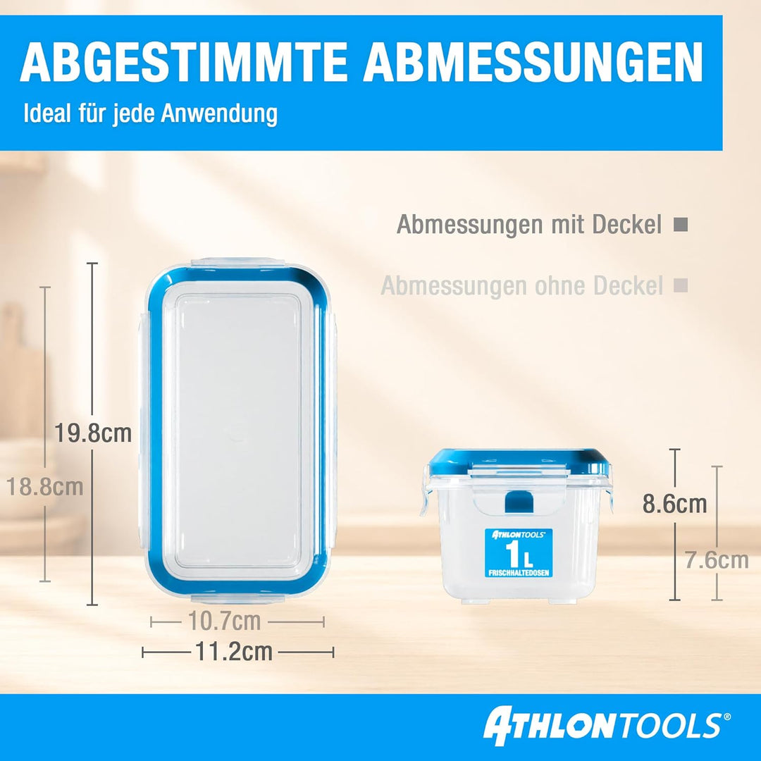ATHLON TOOLS 4x 1L Frischhaltedosen-Set in Gastro-Qualität - 100% luftdicht und auslaufsicher -40 bi