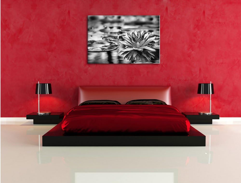 Pixxprint Anmutige Seerose mit Blättern / 100x70cm Leinwandbild bespannt auf Holzrahmen/Wandbild Kun