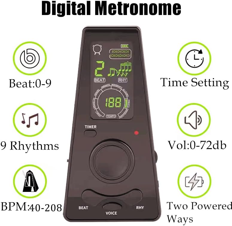 Digitales Metronom mit Hochauflösendem Farbbildschirm, Gesang und Zeiteinstellung. Geeignet für Gita