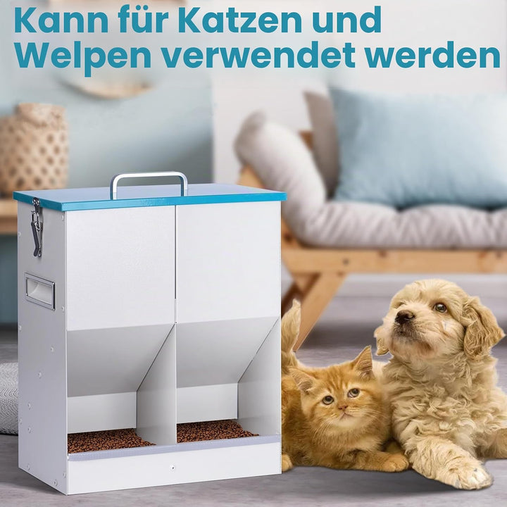 Automatischer Katzenfutterspender für 2 Katzen 10L Trockenfutterspender Haustier mit Doppeltrichter