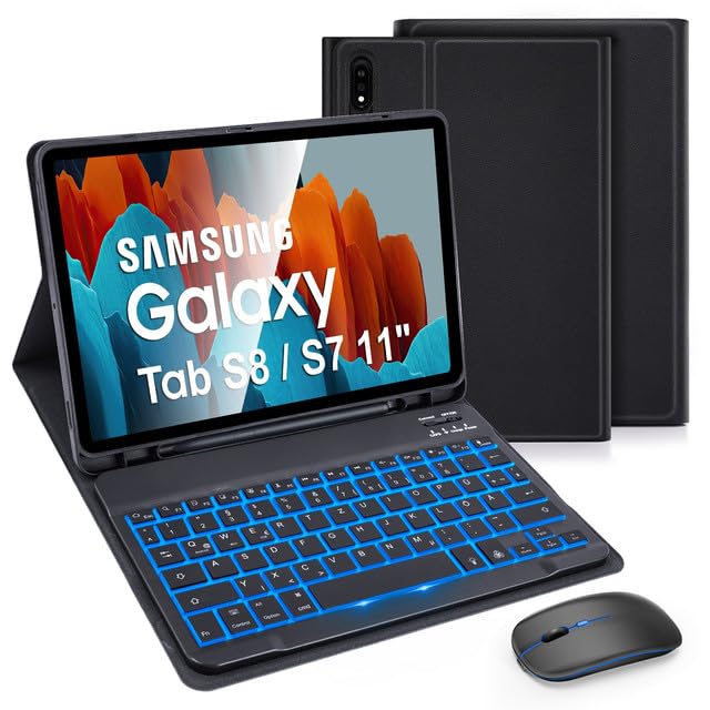 LAMA Bluetooth Tastaturhülle mit Maus für Samsung Galaxy Tab S8 11" 2022/Tab S7 11" 2020, Abnehmbare