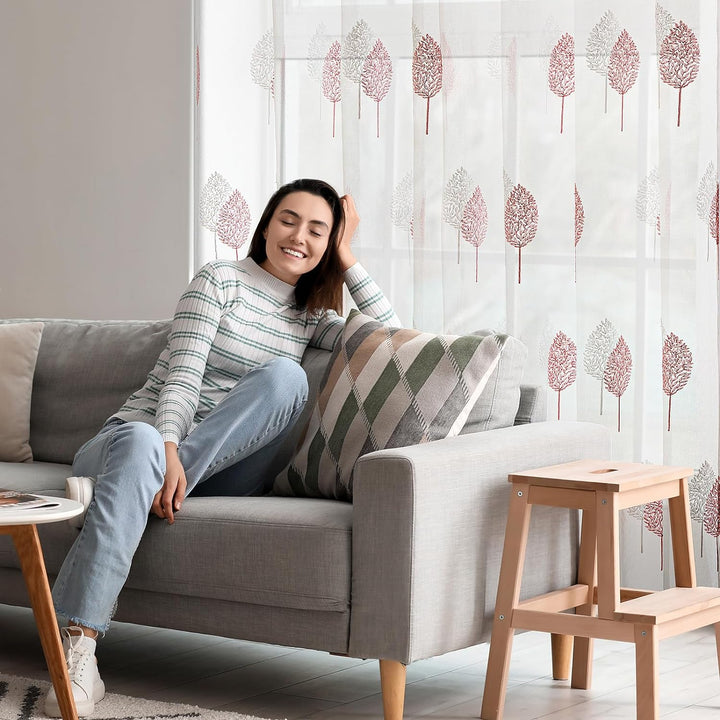 MIULEE Gardinen Transparent mit Rosa und Weiss Blätter Muster, Ösen Gardinen 260 cm Hoch, Modern Gar